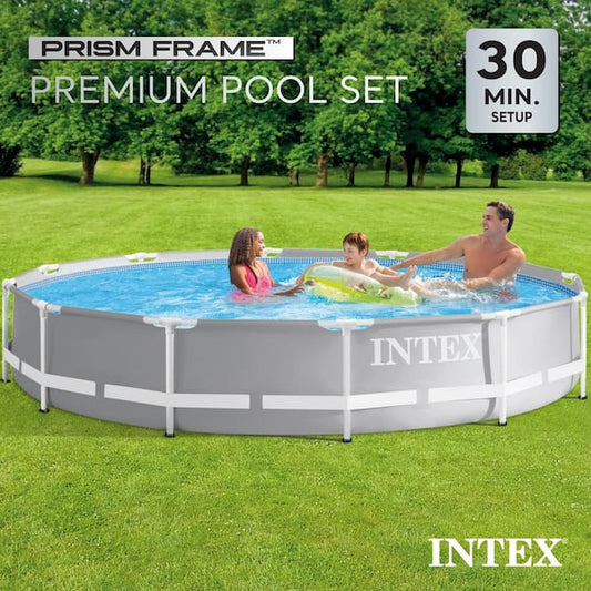 Intex 12 ft x 30 in Prism Frame Round Above Ground Swimming Pool with Pump