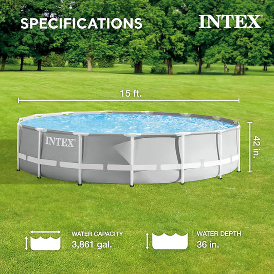Intex 15ft x 42 in Prism Frame Pool Set with Ladder, Cover, & Pump