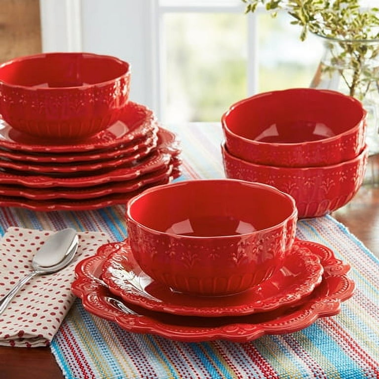 The Pioneer Woman Toni Red Dinnerware Set, 12-Piece
