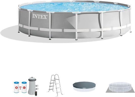 Intex 14ft x 42in Prism Frame Premium Above Ground Swimming Pool Set: with Filter, Pump, Ladder, Cover, Ground Cloth