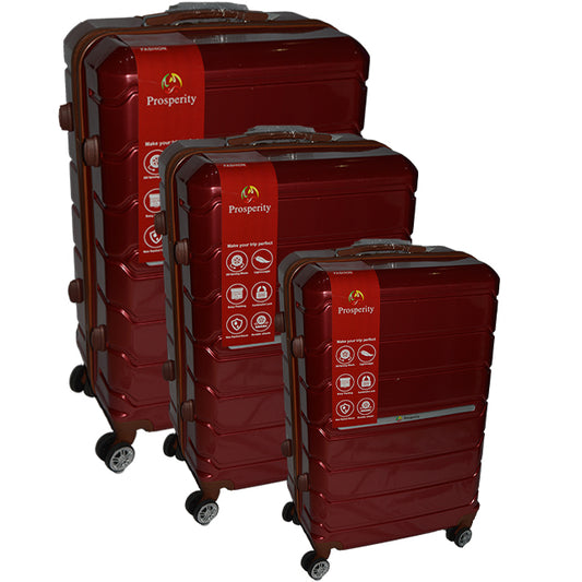 LUGGAGE SET 3PC HARDSIDE 20/24/28" SHINY WITH BROWN ZIPPER