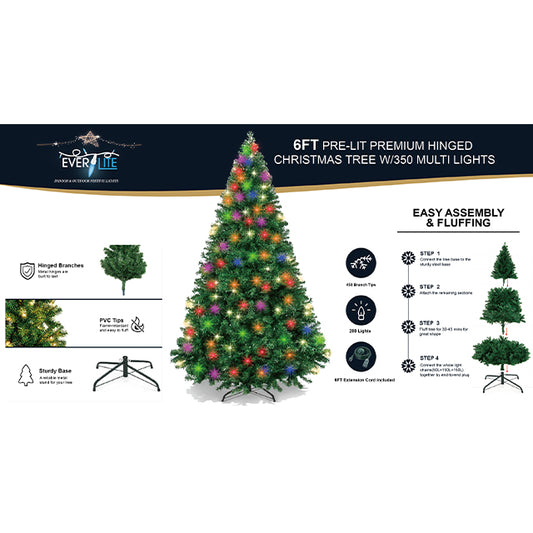 6FT PRE-LIT PREMIUM HINGED CHRISTMAS TREE