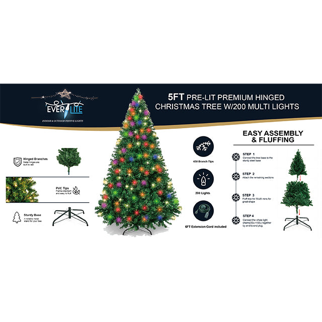 5FT PRE-LIT PREMIUM HINGED CHRISTMAS TREE
