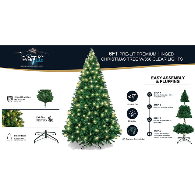 6FT PRE-LIT PREMIUM HINGED CHRISTMAS TREE