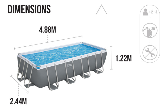 16ft x 8ft x 48in Dark Grey Rectangular Steel Pro Max Above Ground Pool Set