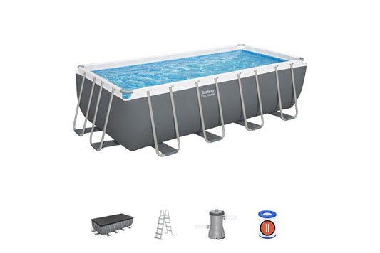 16ft x 8ft x 48in Dark Grey Rectangular Steel Pro Max Above Ground Pool Set