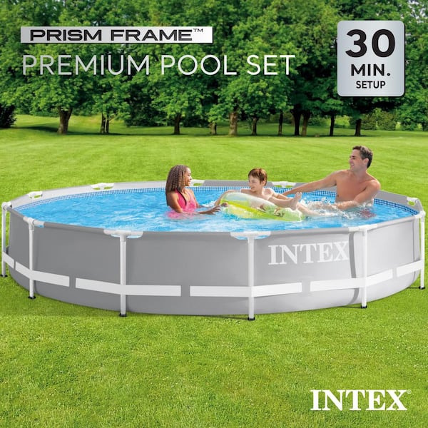 Intex 12 ft x 30 in Prism Frame Round Above Ground Swimming Pool with Pump