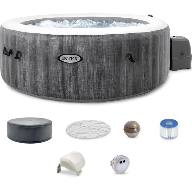 INTEX PureSpa Plus Greywood Deluxe 4 Person Inflatable Spa w/ Jets