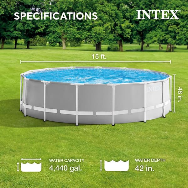 Intex 15ft x 48in Prism Frame Pool Set with Ladder, Cover, & Pump