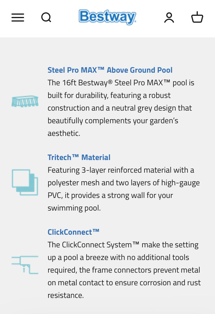 16ft x 8ft x 48in Dark Grey Rectangular Steel Pro Max Above Ground Pool Set