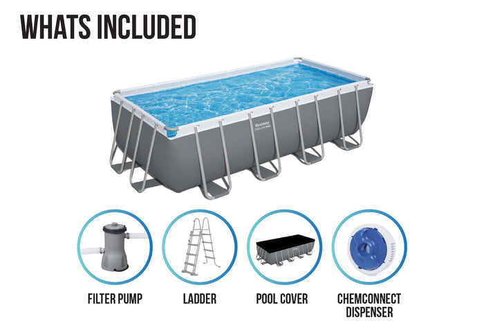 16ft x 8ft x 48in Dark Grey Rectangular Steel Pro Max Above Ground Pool Set