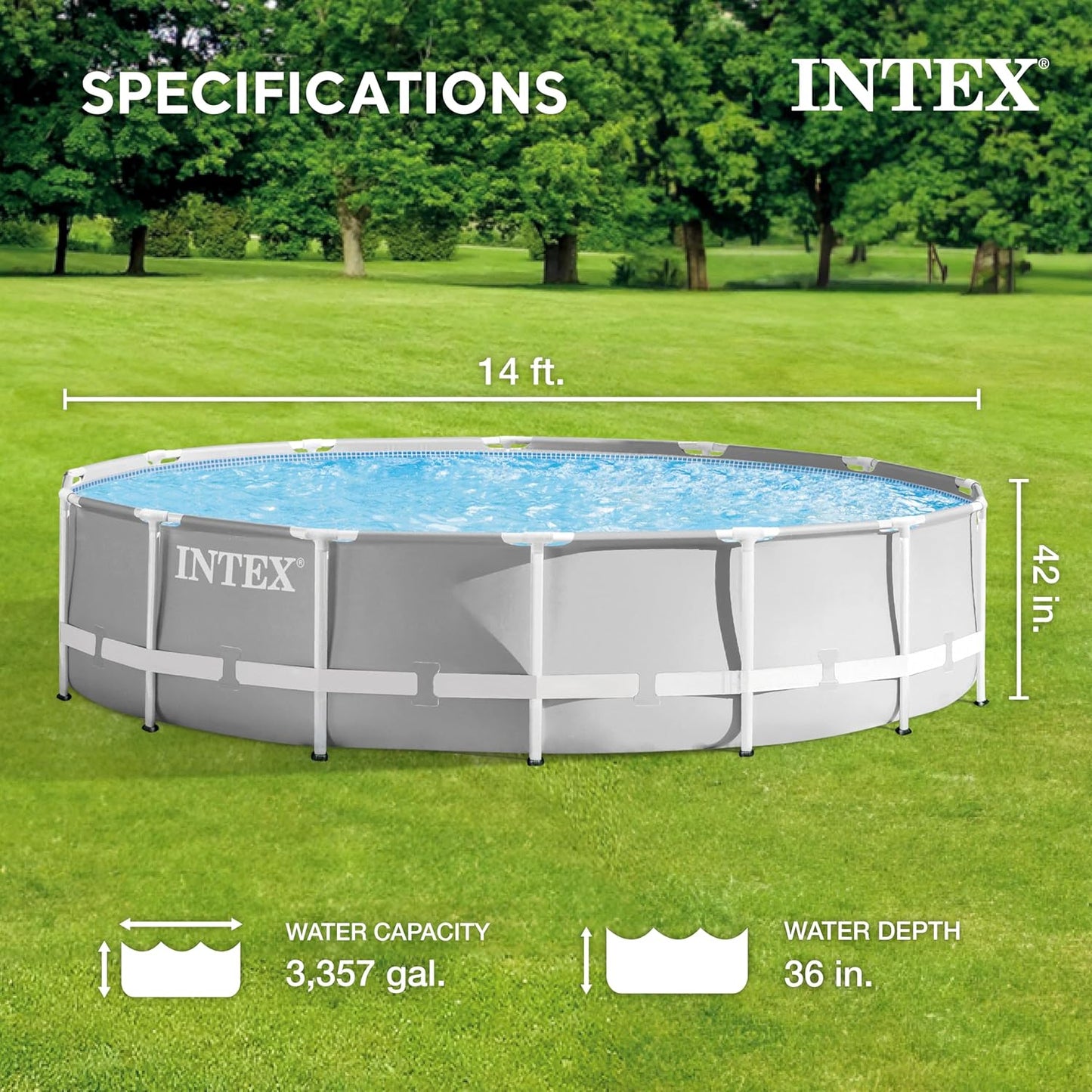 Intex 14ft x 42in Prism Frame Premium Above Ground Swimming Pool Set: with Filter, Pump, Ladder, Cover, Ground Cloth