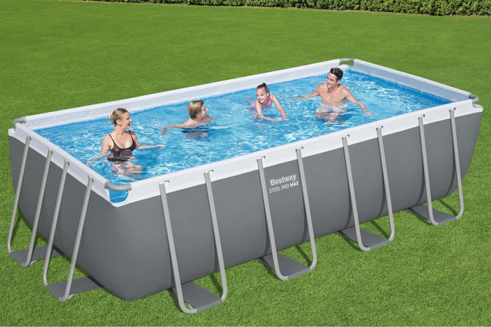 16ft x 8ft x 48in Dark Grey Rectangular Steel Pro Max Above Ground Pool Set