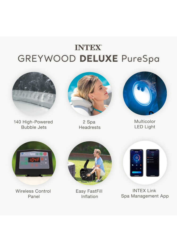 INTEX PureSpa Plus Greywood Deluxe 4 Person Inflatable Spa w/ Jets