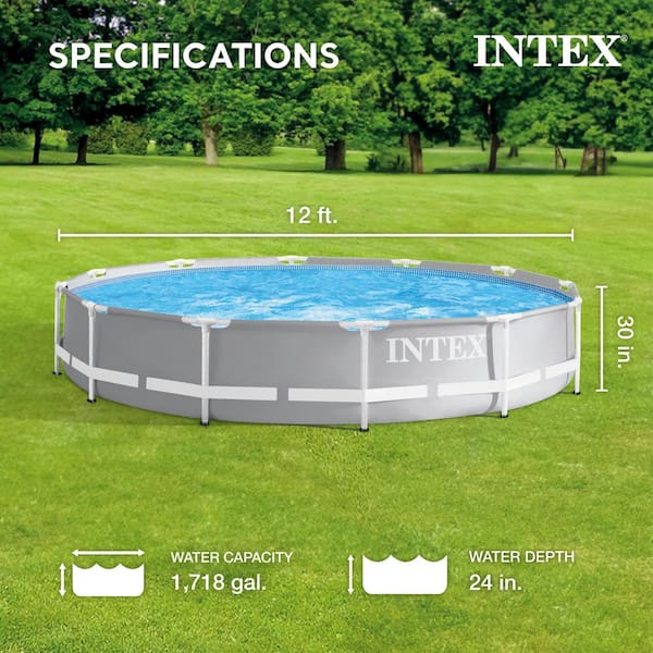 Intex 12 ft x 30 in Prism Frame Round Above Ground Swimming Pool with Pump