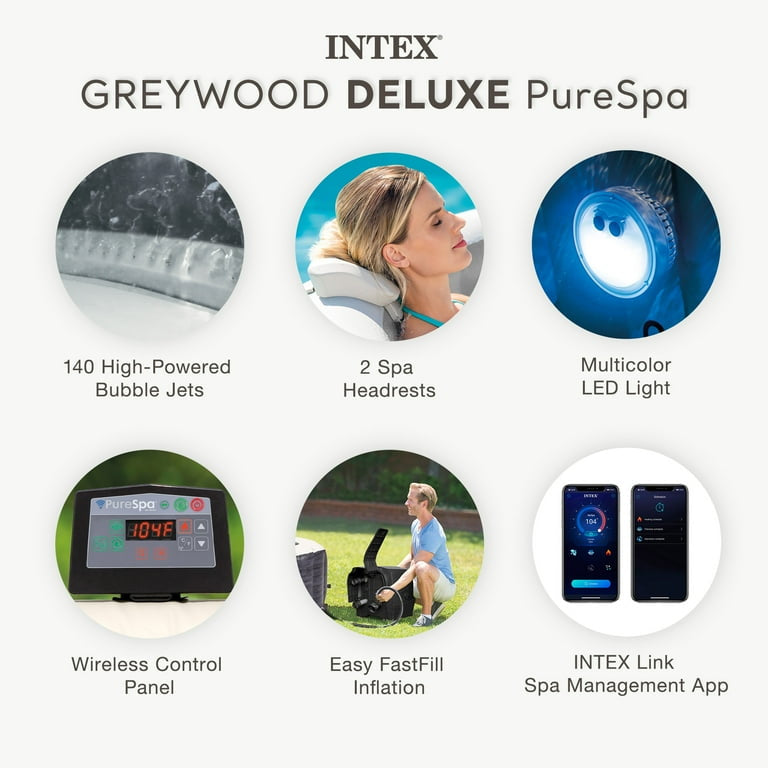 INTEX PureSpa Plus Greywood Deluxe 4 Person Inflatable Spa w/ Jets