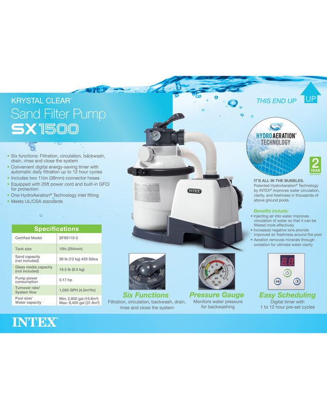 Krystal Clear™ Sand Filter Pump & Saltwater Pool Chlorine System 1500 gph