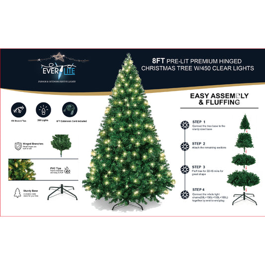 8FT PRE-LIT PREMIUM HINGED CHRISTMAS TREE