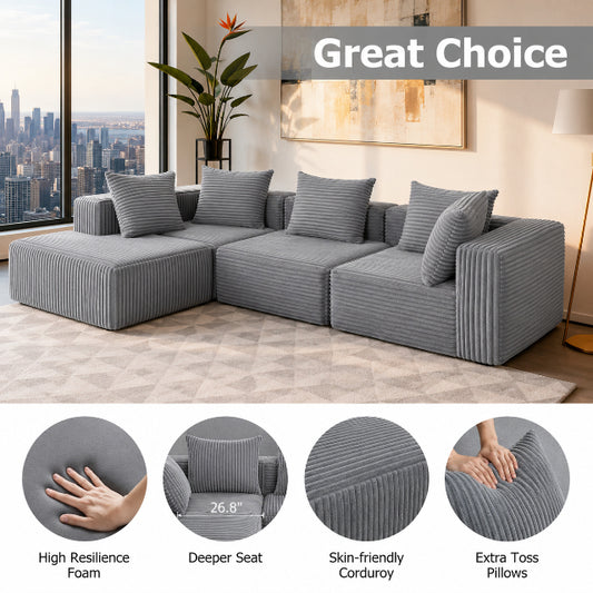 COMPRESSED MODULAR SECTIONAL COUCH WITH OTTOMAN