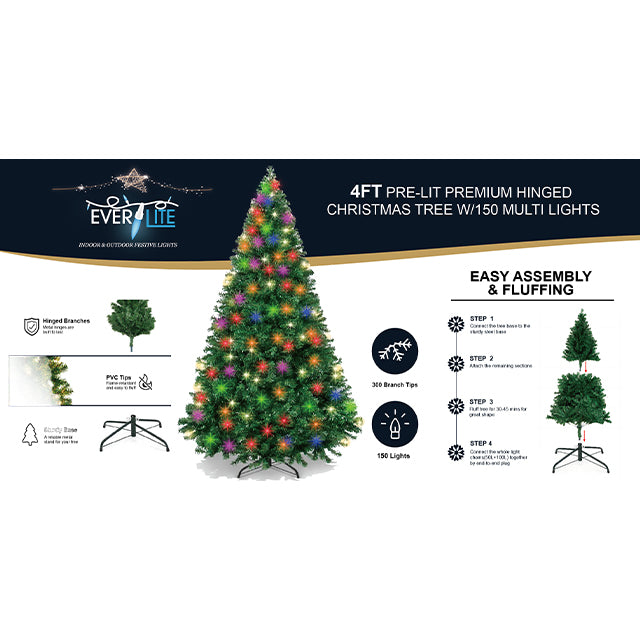 4FT PRE-LIT PREMIUM HINGED CHRISTMAS TREE