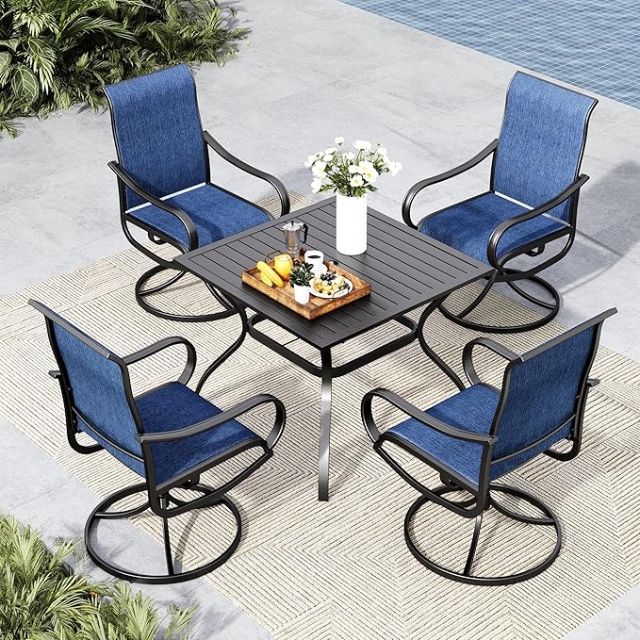 GARDEN 5 PIECE DINING SET 1 TABLE AND 4 SWIVEL CHAIRS DK GREY