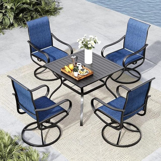 GARDEN 5 PIECE DINING SET 1 TABLE AND 4 SWIVEL CHAIRS DK GREY