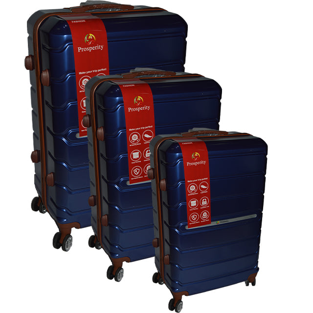 LUGGAGE SET 3PC HARDSIDE 20/24/28" SHINY WITH BROWN ZIPPER