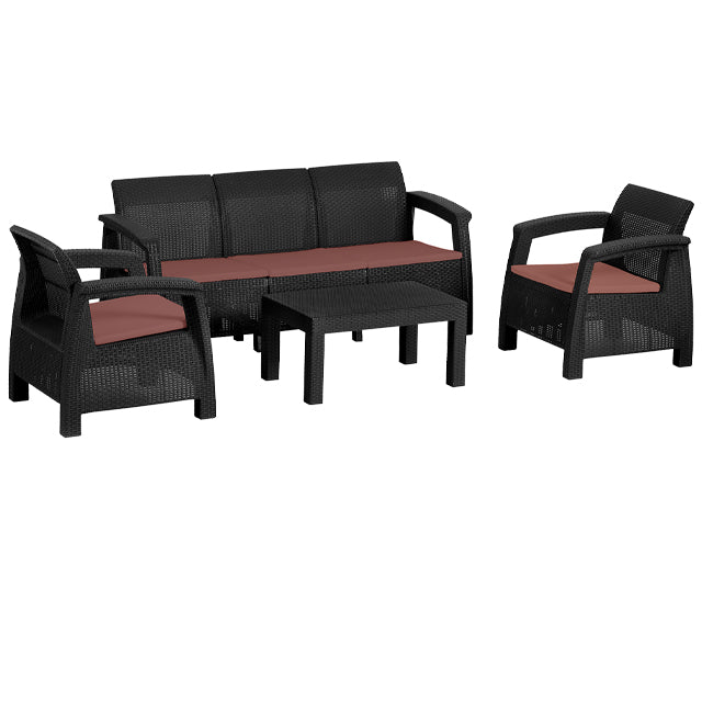 COASTLINE PARIA 4PC OUTDOOR FAMILY PATIO SET BLACK