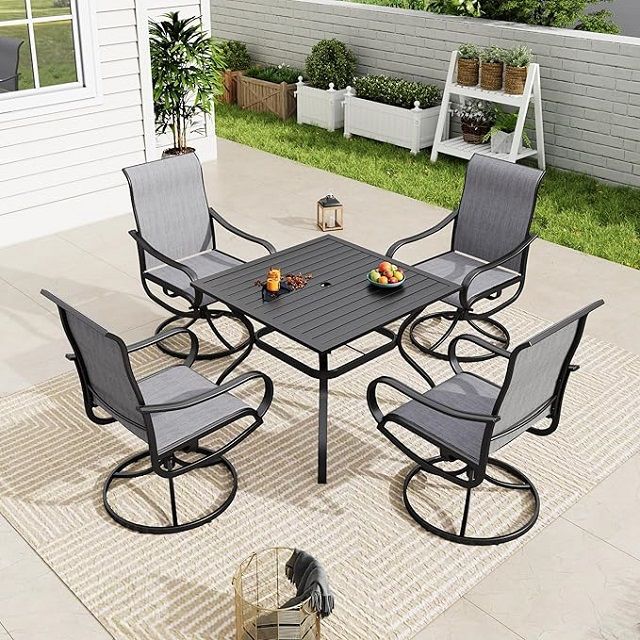 GARDEN 5 PIECE DINING SET 1 TABLE AND 4 SWIVEL CHAIRS DK GREY