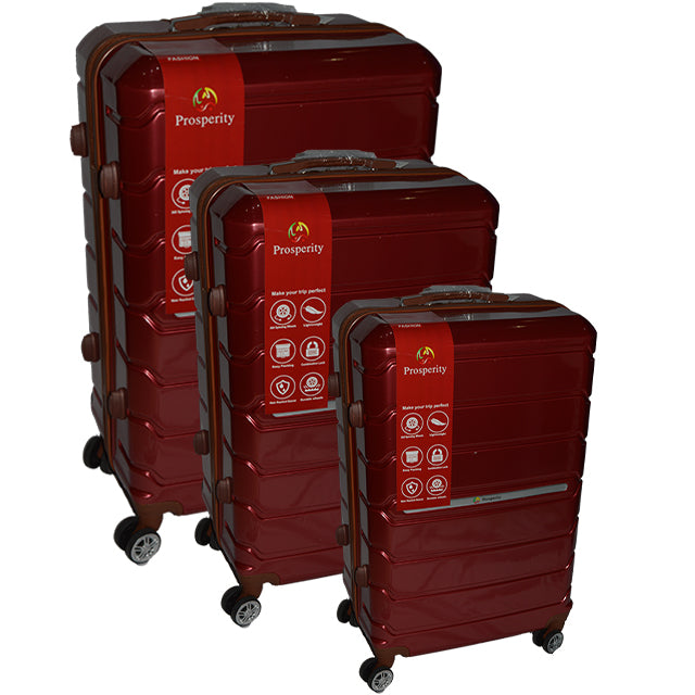 LUGGAGE SET 3PC HARDSIDE 20/24/28" SHINY WITH BROWN ZIPPER