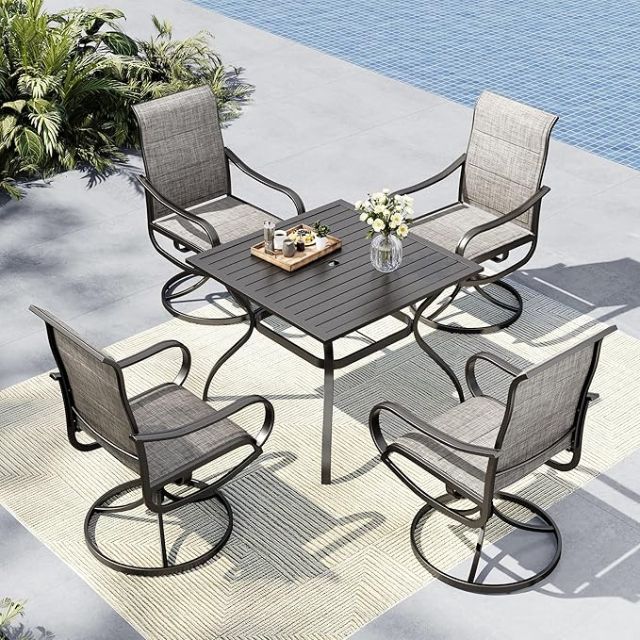 GARDEN 5 PIECE DINING SET 1 TABLE AND 4 SWIVEL CHAIRS DK GREY