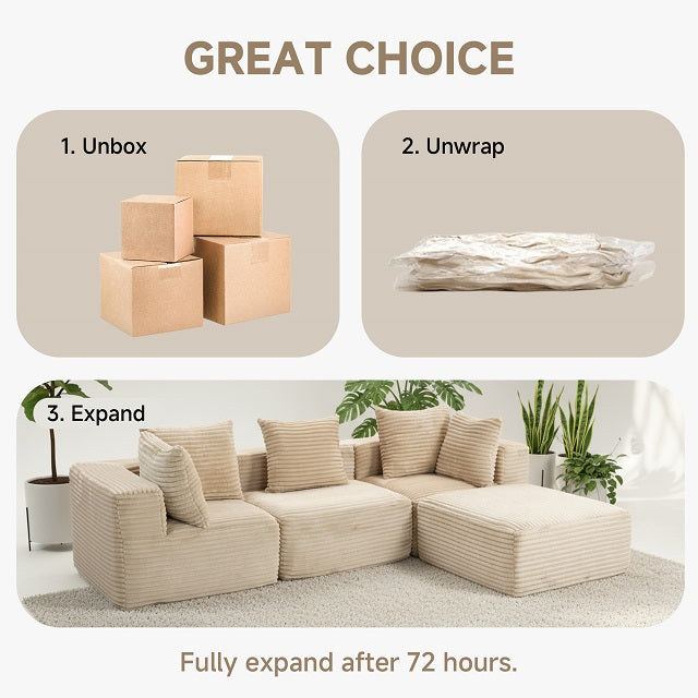 COMPRESSED MODULAR SECTIONAL COUCH WITH OTTOMAN