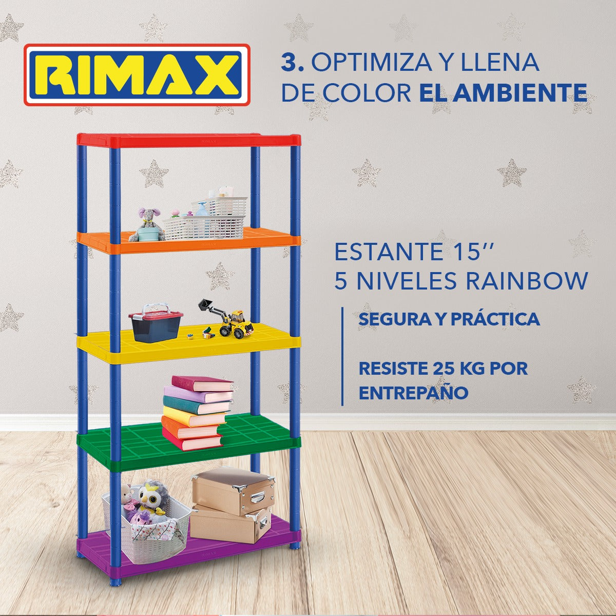 RIMAX 15IN 5 TIER SOLID SHELF RAINBOW