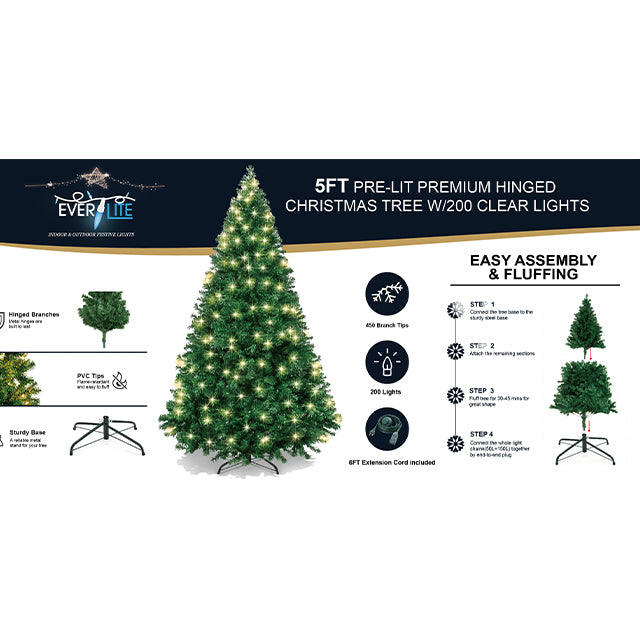 5FT PRE-LIT PREMIUM HINGED CHRISTMAS TREE