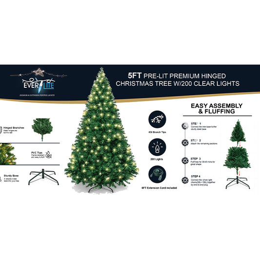 5FT PRE-LIT PREMIUM HINGED CHRISTMAS TREE