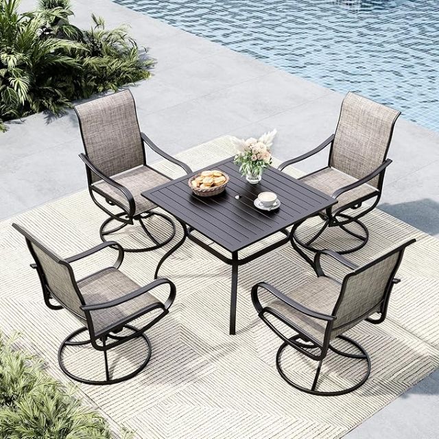 GARDEN 5 PIECE DINING SET 1 TABLE AND 4 SWIVEL CHAIRS DK GREY