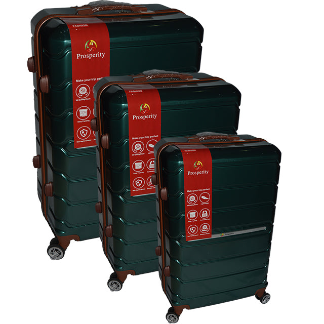 LUGGAGE SET 3PC HARDSIDE 20/24/28" SHINY WITH BROWN ZIPPER