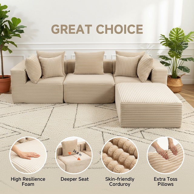 COMPRESSED MODULAR SECTIONAL COUCH WITH OTTOMAN